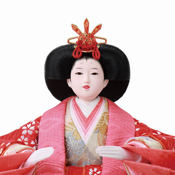 フジキ　 雛人形　雅泉作 衣裳着 芥子親王 三曲リボンに小花屏風 檜製 かぶせ式収納箱　詳細画像