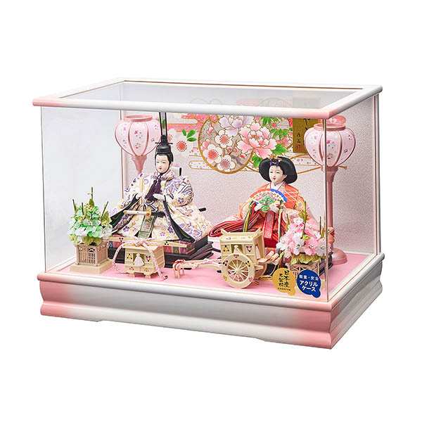 藤翁　 雛人形　桃姫 三五親王 彩色塗 アクリルケース飾り　詳細画像