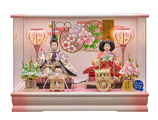 藤翁　 雛人形　桃姫 三五親王 彩色塗 アクリルケース飾り　詳細画像