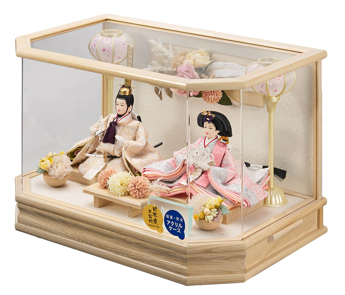 雛人形 藤翁 紫陽 小三五親王飾り 白木 木目 六角 ホワイトオークボカシ 刺繍バック アクリルケース オルゴール付き 詳細画像 藤翁 雛人形 紫陽 小三五親王飾り 白木 木目 六角 ホワイトオークボカシ 刺繍バック アクリルケース オルゴール付き 詳細画像