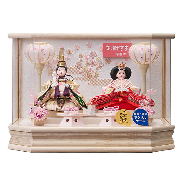 まのん 豆親王飾り 白木 木目 六角 ホワイトオーク 刺繍バック アクリルケース