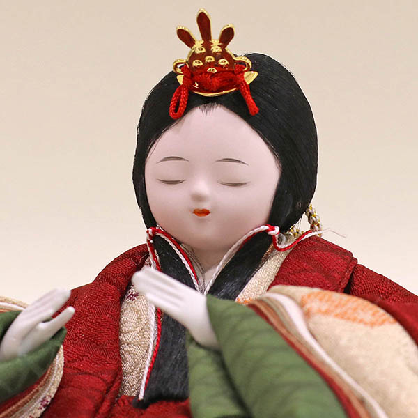 久月　 雛人形　銘木シリーズ 花梨 カリン 黄櫨染 正絹 衣裳着 収納親王飾り　詳細画像