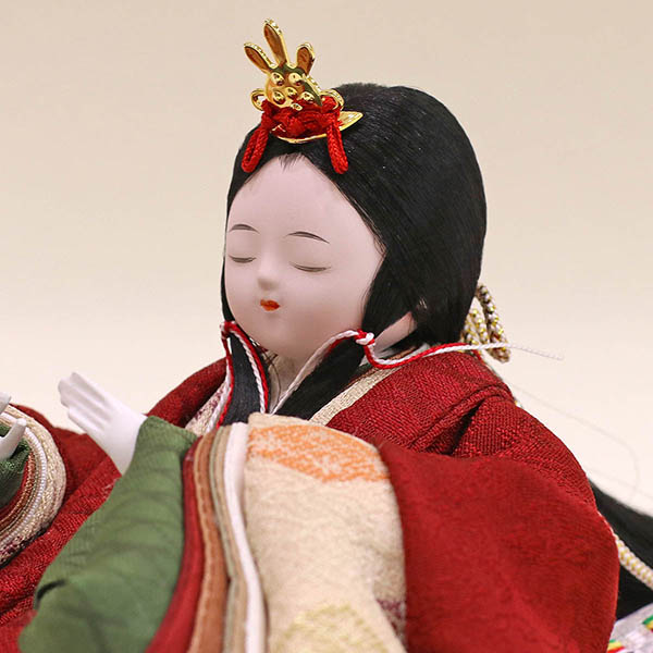 久月　 雛人形　銘木シリーズ 花梨 カリン 黄櫨染 正絹 衣裳着 収納親王飾り　詳細画像