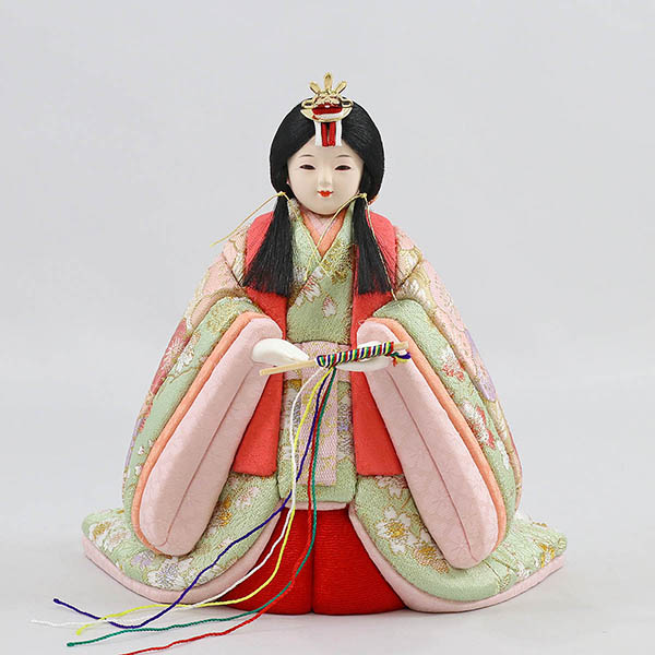 久月　 雛人形　久月作 ほのか 真咲雛 黄緑 立ち雛 木目込み 親王飾り 二引き柄 白木 木目 アクリルケース　詳細画像