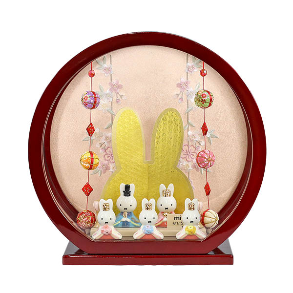 miffy  ミッフィー 磁器 ひな人形 うさこ 親王 官女 五人飾り 白檀塗り 鞠三連つるし付き 