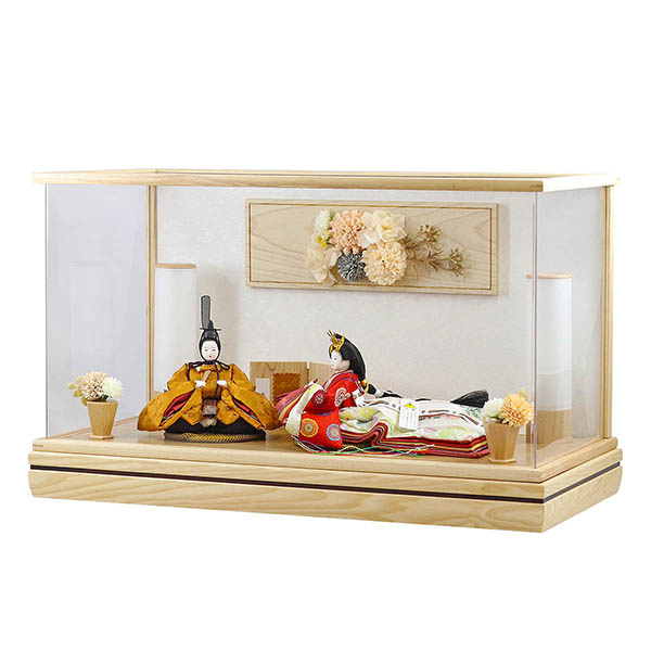 雛人形 柴田家千代 柴田家千代作 葵 黄櫨染 唐花文様 金茶/赤 柳親王 裾長衣装着 白木 木目 アートフラワー アクリルケース 詳細画像 柴田家千代 雛人形 柴田家千代作 葵 黄櫨染 唐花文様 金茶/赤 柳親王 裾長衣装着 白木 木目 アートフラワー アクリルケース 詳細画像