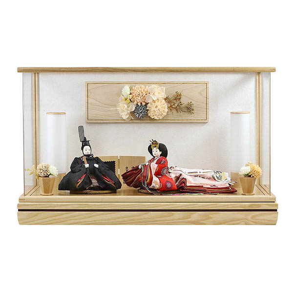 柴田家千代作 葵 有職 向鶴丸文 黒/赤 柳親王 裾長衣装着 白木 木目 アートフラワー アクリルケ