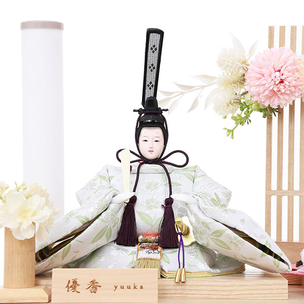 フジキ　 雛人形　優香作 衣裳着 京十二番親王 アレンジフラワー 白木 木目 アクリルケース飾り　詳細画像