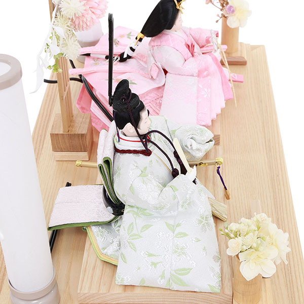 フジキ　 雛人形　優香作 衣裳着 京十二番親王 アレンジフラワー 白木 木目 アクリルケース飾り　詳細画像