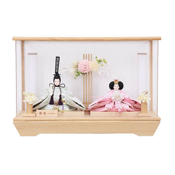 優香作 衣裳着 京十二番親王 アレンジフラワー 白木 木目 アクリルケース飾り