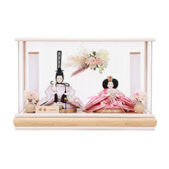 雛人形: 優香作 衣裳着 京十三番親王 アレンジフラワー 白木 木目 アクリルケース飾り