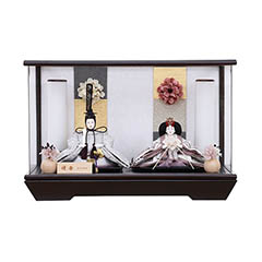 雛人形: 優香作 衣裳着 京十三番親王 アレンジフラワー 黒檀 アクリルケース飾り