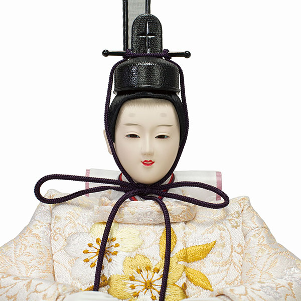 フジキ　 雛人形　恵翠作 衣裳着 小三五親王 刺繍 白木 木目 四曲枝桜屏風 収納箱飾り　詳細画像