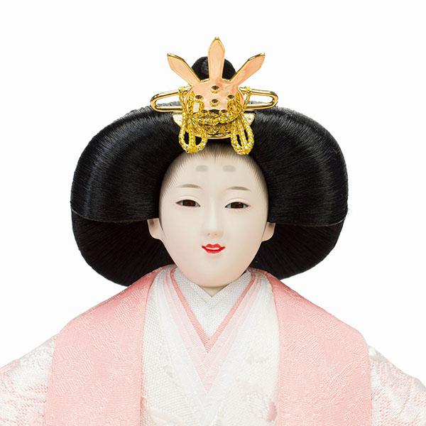 フジキ　 雛人形　恵翠作 衣裳着 小三五親王 刺繍 白木 木目 四曲枝桜屏風 収納箱飾り　詳細画像