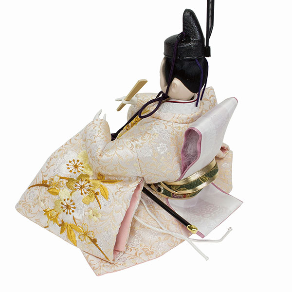 フジキ　 雛人形　恵翠作 衣裳着 小三五親王 刺繍 白木 木目 四曲枝桜屏風 収納箱飾り　詳細画像