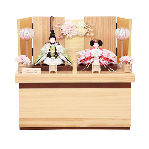 cocona 衣裳着 小芥子親王 白木 木目 アレンジフラワー 三曲屏風 収納箱飾り