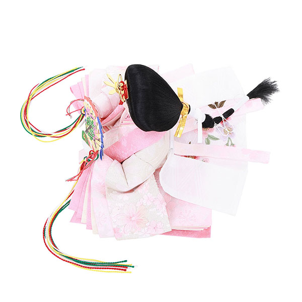 フジキ　 雛人形　恵翠作 衣裳着 芥子親王 刺繍 白木 木目 刺繍流水桜屏風 収納箱飾り　詳細画像