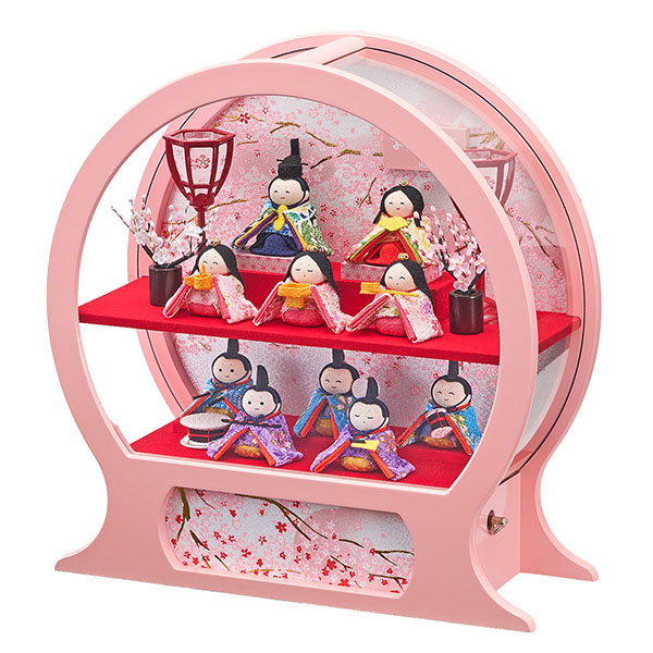 雛人形 藤翁 舞あそび 桃 わらべ十人飾り 手鏡型 アクリルケース オルゴール付き 詳細画像 藤翁 雛人形 舞あそび 桃 わらべ十人飾り 手鏡型 アクリルケース オルゴール付き 詳細画像