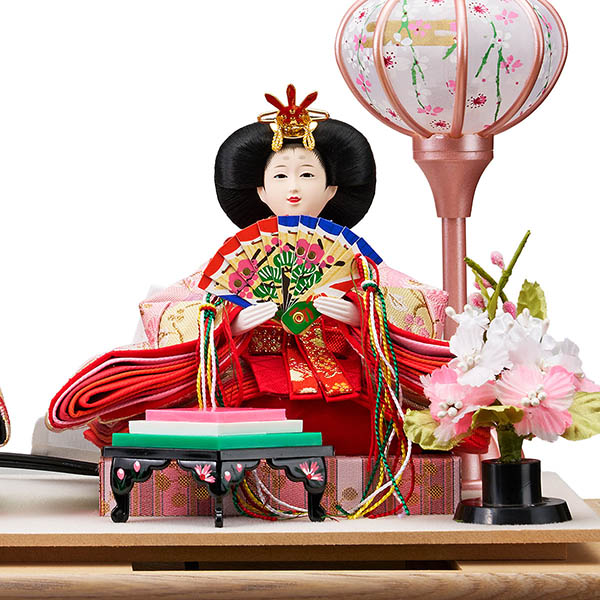 藤翁　 雛人形　みのり 豆親王飾り 茶木目 ホワイトオーク 金彩バック アクリルケース　詳細画像