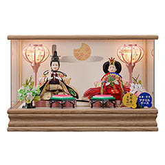 雛人形: みのり 豆親王飾り 茶木目 ホワイトオーク 金彩バック アクリルケース