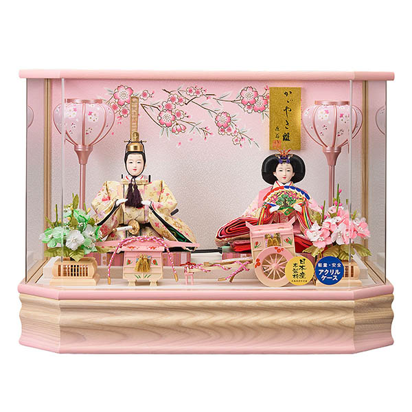 藤翁　 雛人形　結芽 三五親王飾り 白木 木目 栓欅六角 アクリルケース　詳細画像