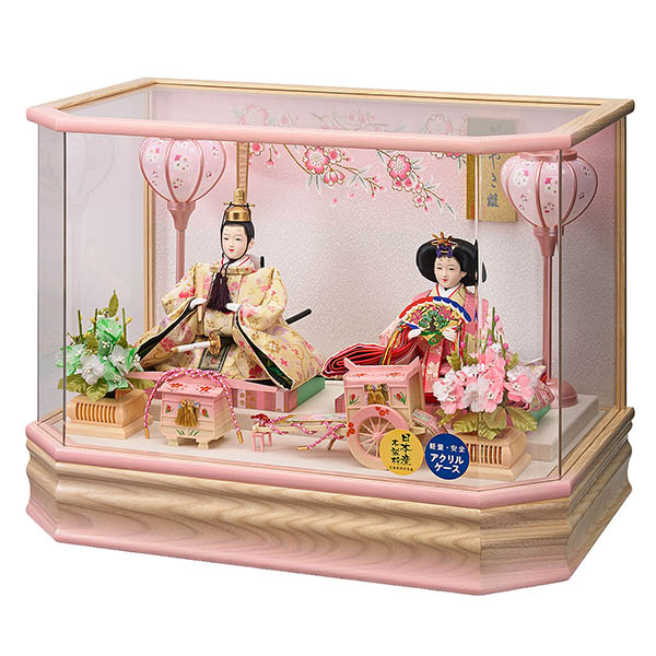 藤翁　 雛人形　結芽 三五親王飾り 白木 木目 栓欅六角 アクリルケース　詳細画像