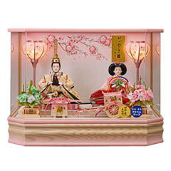 雛人形: 結芽 三五親王飾り 白木 木目 栓欅六角 アクリルケース