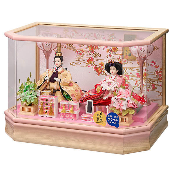 藤翁　 雛人形　美里 小三五親王飾り 白木 木目 六角 ホワイトオークボカシ アクリルケース　詳細画像