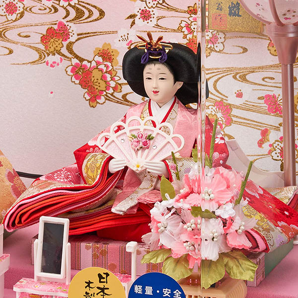 藤翁　 雛人形　美里 小三五親王飾り 白木 木目 六角 ホワイトオークボカシ アクリルケース　詳細画像