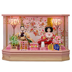 雛人形: 美里 小三五親王飾り 白木 木目 六角 ホワイトオークボカシ アクリルケース