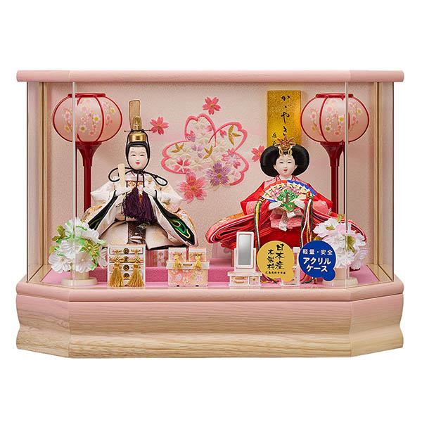 雛人形 藤翁 彩乃 豆親王飾り 桃 白木 木目 六角 ホワイトオークボカシ 刺繍バック アクリルケース オルゴール付き 詳細画像 藤翁 雛人形 彩乃 豆親王飾り 桃 白木 木目 六角 ホワイトオークボカシ 刺繍バック アクリルケース オルゴール付き 詳細画像