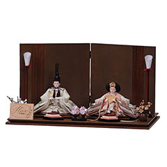 雛人形: ゆな 芥子親王 平飾り 神代調ウォルナット 櫛引屏風