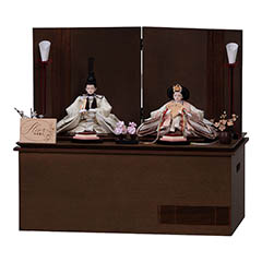 雛人形: ゆな 芥子親王 収納飾り 神代調ウォルナット 櫛引屏風 LED灯付収納箱