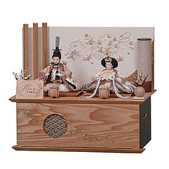 雛人形: えま 小芥子親王 収納飾り 白木 麻の葉LED灯付収納箱