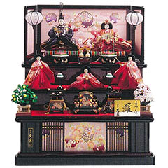 雛人形: 段織 衣裳着 十番親王 小三五官女 五人飾り 木製 三段飾り 【D-57】