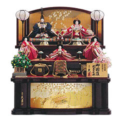 雛人形: 金彩刺繍 御園雛 衣裳着 十番親王 三五官女 五人飾り 木製 三段飾り 【D-58】