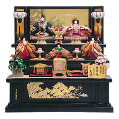 雛人形: 金彩刺繍 麗華雛 衣裳着 木製 京七番親王 大三五官女 五人飾り 三段飾り 【D-54】