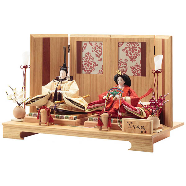 久月　 雛人形　刺繍 衣裳着 小三五親王 平飾り 白木 木目　詳細画像