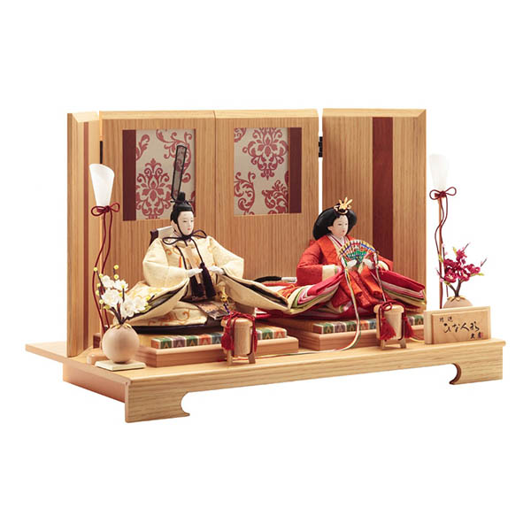 久月　 雛人形　刺繍 衣裳着 小三五親王 平飾り 白木 木目　詳細画像