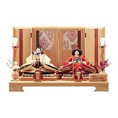 雛人形: 刺繍 衣裳着 小三五親王 平飾り 白木 木目 【D-25】