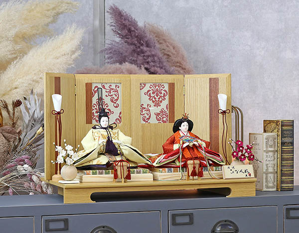 久月　 雛人形　刺繍 衣裳着 小三五親王 平飾り 白木 木目　詳細画像