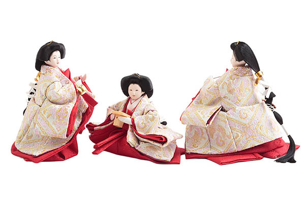 久月　 雛人形　衣裳着 小三五親王 小芥子官女 五人飾り 収納三段飾り　詳細画像