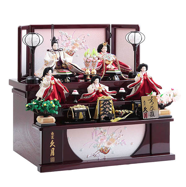 久月　 雛人形　衣裳着 小三五親王 小芥子官女 五人飾り 収納三段飾り　詳細画像