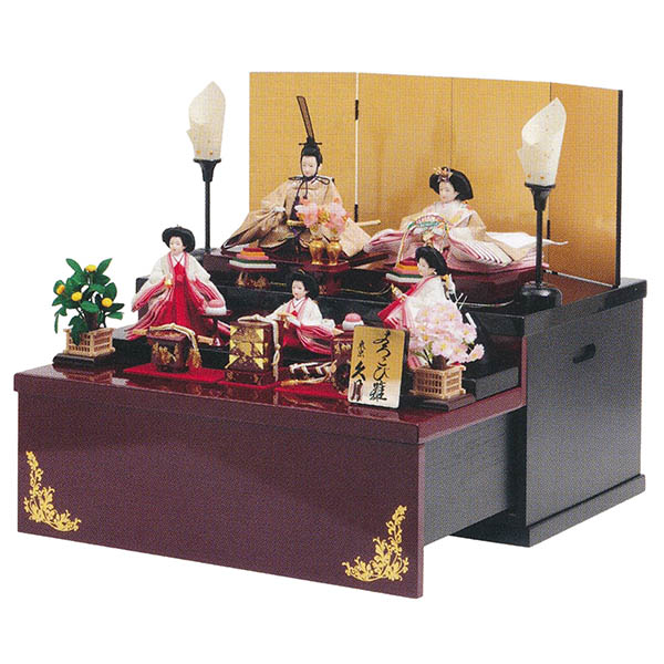 衣裳着 小三五親王 小芥子官女 五人飾り 引き出し式収納箱 【D-28】