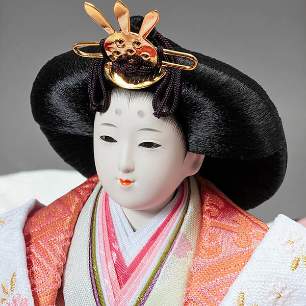 久月　 雛人形　皇雅雛 西陣織金襴 衣裳着 三五親王 芥子官女 五人飾り 収納三段飾り 引き出し式収納箱　詳細画像