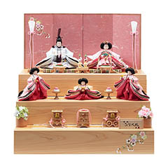 雛人形: 銘木 檜 刺繍 芥子親王 柳官女 収納三段飾り 引き出し式収納箱 【D-29/4HR-N51-Z】