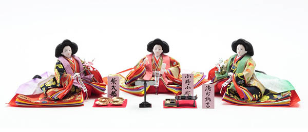 久月　 雛人形　久月作 平安三賢女 歌人付 雛の詩 段織 衣裳着 小十番親王 小三五五人 七人揃い 四段飾り 簡単組み立て 駿河古典蒔絵　詳細画像