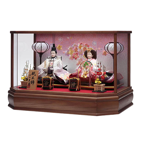 雛人形 久月 衣裳着 ケース入り 親王飾り 小三五親王 茶木目 花刺繍 アクリルケース 詳細画像 久月 雛人形 衣裳着 ケース入り 親王飾り 小三五親王 茶木目 花刺繍 アクリルケース 詳細画像