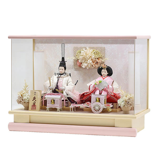 久月　 雛人形　衣裳着 ケース入り 親王飾り 芥子親王 花飾り アクリルケース　詳細画像