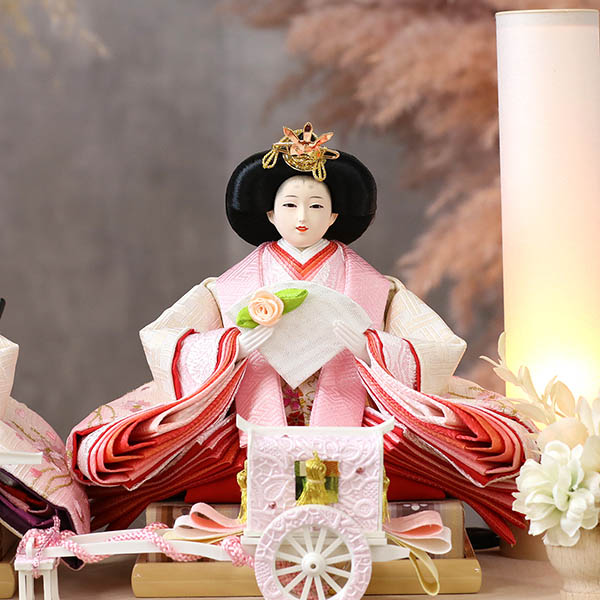 久月　 雛人形　衣裳着 ケース入り 親王飾り 芥子親王 花飾り アクリルケース　詳細画像